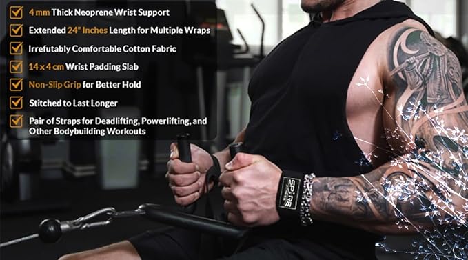 Spire Wrist Straps and Hand Wraps for Olympic Lifting, Snatching, Pulling, and Deadlifting. Fitness wrist wraps for women and men, gym accessories, weightlifting straps Powerlifting NeoTek Cushioned