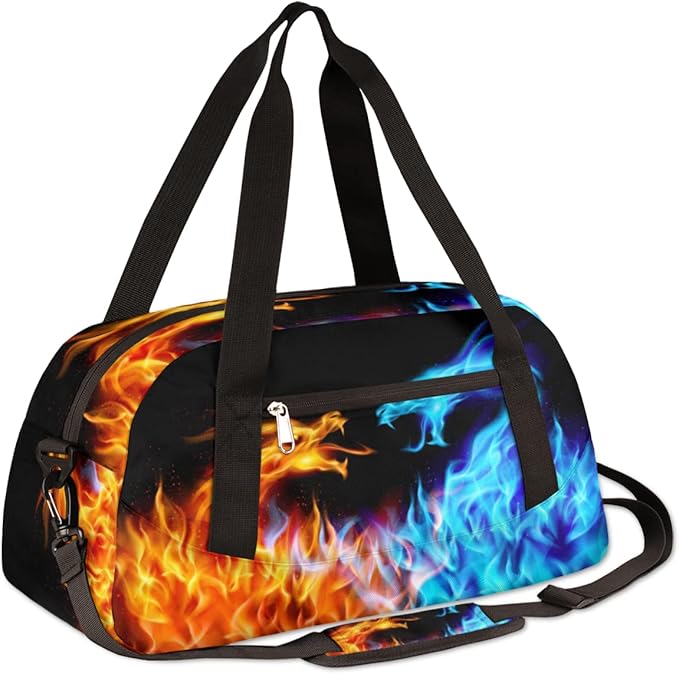 Abstract Fiery Dragons Pattern Gym Bag for Women Men, Small Travel Duffel Bag for Sports Getaway Overnight Bag Lightweight Weekender Bags Workout Bag Dance Bag for Boys Girls Kids Teens…