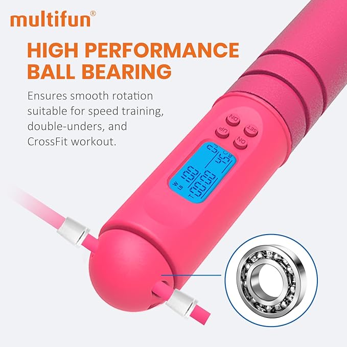 Jump Rope, multifun Speed Skipping Rope with Calorie Counter, Adjustable Digital Counting Jump Rope with Ball Bearings and Alarm Reminder for Fitness, Crossfit, Exercise, Workout, Boxing, MMA, Gym