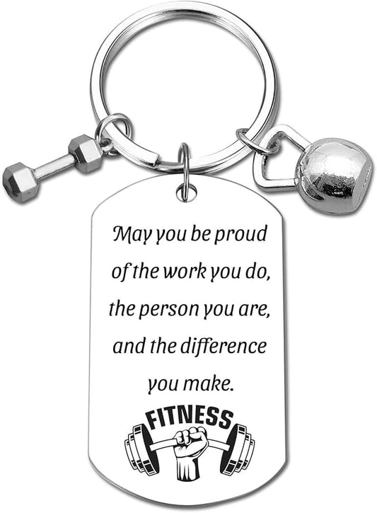 Fitness Keychain Featuring Dumbbell and Kettlebell with Uplifting