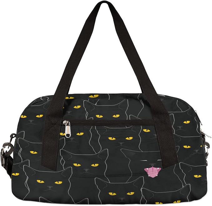 Black Cat Animal Pattern Gym Bag for Women Men, Small Travel Duffel Bag for Sports Getaway Overnight Bag Lightweight Weekender Bags Workout Bag Dance Bag for Boys Girls Kids Teens