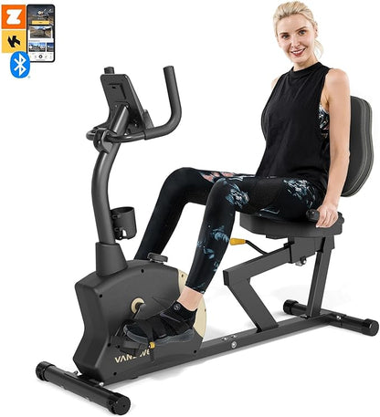 VANSWE Recumbent Exercise Bike for Adults Seniors - Recumbent Bikes for Home with Magnetic Resistance, Bluetooth and App Connectivity, Pulse Sensor