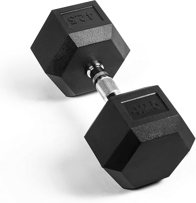 LIONSCOOL Rubber Encased Hex Dumbbells in Pairs or Single, Hand Dumbbell Weight with Metal Handle for Strength Training, Resistance Training, Build Muscle and Full Body Workout, 5-65lbs