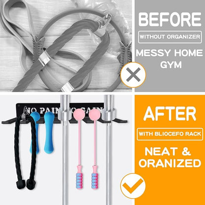 Gym Home Rack 8 Hook Heavy-Duty Wall-mounted Organizer Multi-Purpose Workout Gear Wall Hanger Storage for Resistance Bands Jump Ropes Lifting Belt Fitness Bands Barbells Carabiners Included