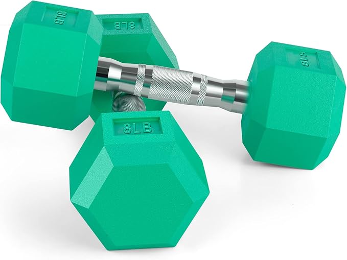 Portzon 8 Colors Options Compatible with Set of 2 Rubber Dumbbell Weight, 5-50 LB, Anti-Slip, Anti-roll, Hex Shape