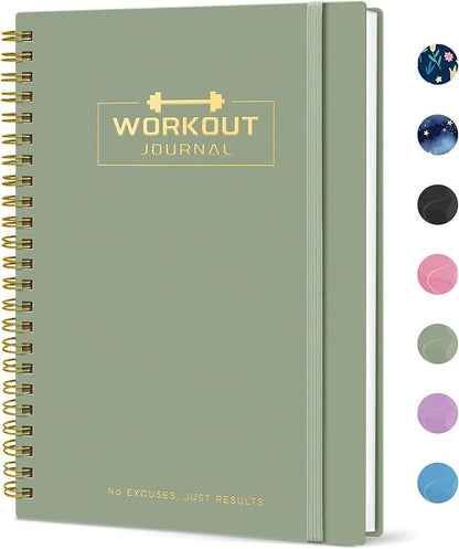 Fitness Workout Journal for Women & Men, A5(5.5" x 8.2") Workout Log Book Planner for Tracking, Progress, and Achieving Your Wellness Goals - Green