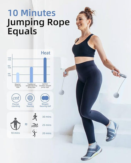 YOTTOY Cordless Jump Rope with Counter - Ropeless Jump Rope 2 In 1 with Large Cordless Ball-Weighted Jump Rope for Women with LCD Display