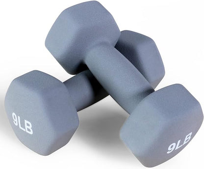 Signature Fitness Neoprene Dumbbell Hand Weights, Anti-Slip, Anti-roll, Hex Shape Colorful, Pair or Set with Stand