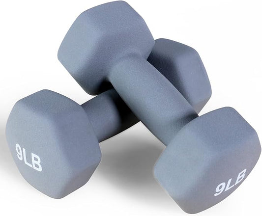 Signature Fitness Neoprene Dumbbell Hand Weights, Anti-Slip, Anti-roll, Hex Shape Colorful, Pair or Set with Stand