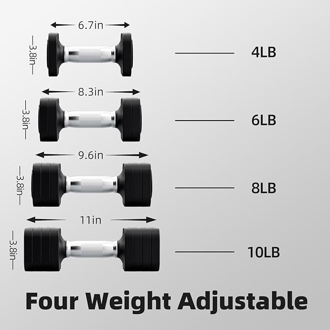 Adjustable Dumbbell Set of 2, 4 in 1 Fast Adjustable Free Weight Set, 10lb Dumbbells Set of 2, Each 4lb 6lb 8lb 10lb for Women & Men Exercise Fitness for Home Gym, Also Can Be Used Push Up Bar