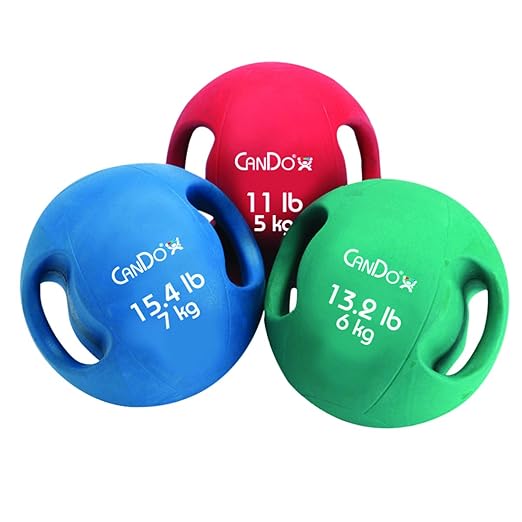 CanDo Molded Dual-Handle Medicine Ball for Strength Training, Core Workouts, Warmups, Cardio, and Plyometrics with Handles for Home and Clinic Use