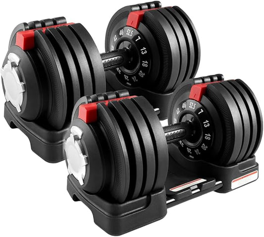 UMAY Fitness 12 Level Adjustable Dumbbells Set,52.5 LB Dumbbells Set,3-IN-1 Set Work As 12 Level Dumbbells/Kettlebells/Barbells,Home Gym Weights