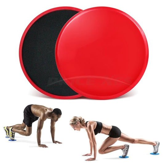 2 x Dual Sided Gliding Discs Exercise Sliders Core Sliders Fitness Ultimate Trainer Gym Home Abdominal & Total Full Body Workout Equipment on ALL surfaces Slide & Glide Exercises (Red, Circle)