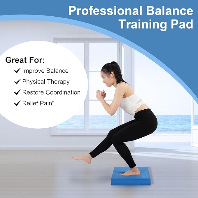 Balance Pad, Balancing Foam Pad, Large 2 in 1 Yoga Foam Cushion Exercise Mat, Knee Pad for Fitness and Stability, Stretching, Pilates, Physical Therapy, Core Trainer Board