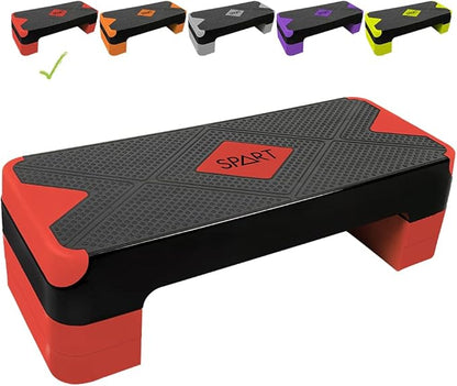 SPART Adjustable Workout Aerobic Stepper, Aerobic Exercise Step Platform with 4 Risers, 3 Levels Adjust 4" - 6" - 8", 26.77" Trainer Stepper with Non-Slip Surface for Home Gym Extra Risers