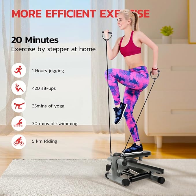 Panana Mini Steppers Exercise Machine Stair Stepper with Resistance Bands Full Body Cardio Equipment 330lbs Weight Capacity for Home Use