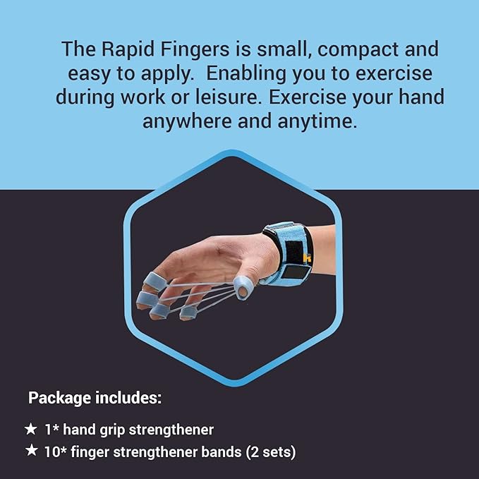 Hand Finger Strengthener by Rapid Fingers - Hand Extensor Exercise Equipment, 40lb Resistance Band Finger Strengthener – for Climbing, Guitar, Gaming. One-Size Fits all.