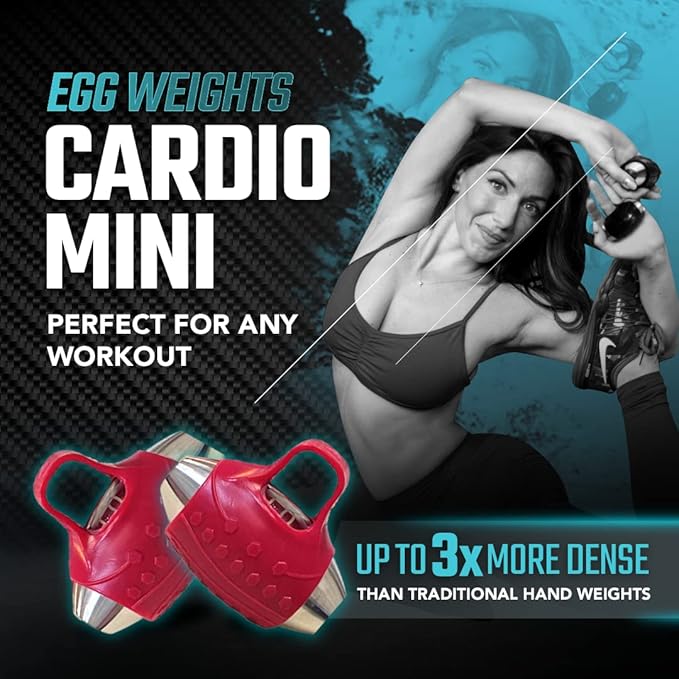 Egg Weights Cardio Mini 2.0 lbs. Set Ultra-Dense Stainless Steel Hand Weights With Anti-Slip Finger Loop for Yoga, Fitness Training for Men and Women - 2 Eggs, 1.0 lbs each + Free E-Book Workout Guide