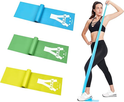 A-Tape Professional TPE Resistance Thera Band | 51 * 6 inch | for Warm-Up, Stretching, Cardio, Home Fitness, Exercise & Yoga (Yellow – Medium (15lbs) + Green – Heavy (20lbs) + Blue- X-Heavy (30lbs))