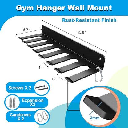 Home Gym Accessories Organization Storage Rack Equipment For Home 8 Hook Wall Hanger Display Gear Barbells Resistance Bands Jump Ropes Lifting Belt Hanger Accessories Hardware Included