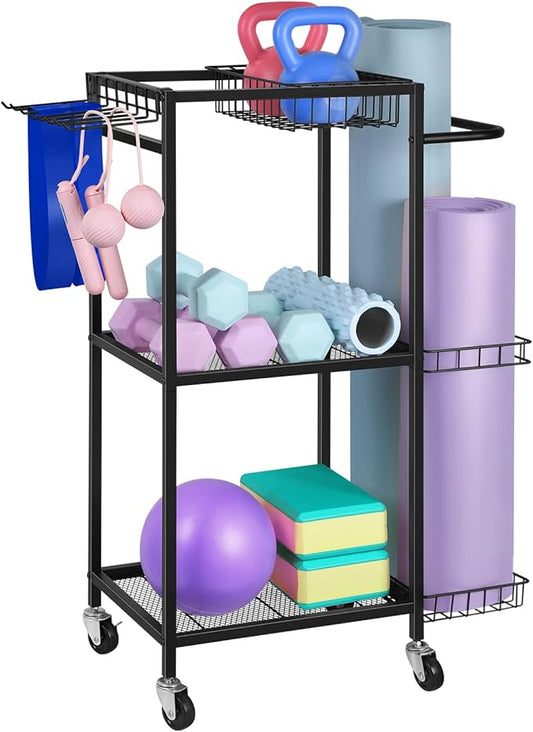 Weight Rack Stand Small Gym Rack Yoga Rack Workout Equipment Storage Cart for Weights, Dumbbells, Yoga Mats, Kettlebells, Foam Rollers, and Resistance Bands