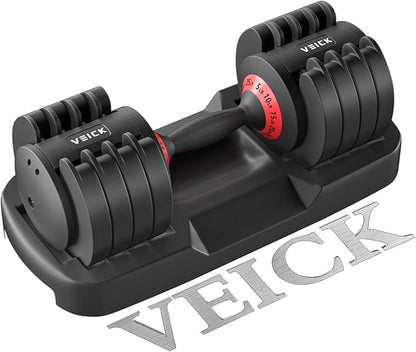 VEICK 25/55 lbs Adjustable Dumbbell, Fast Adjust Weight Dumbbell with Anti-Slip Turning Handle for Men Women, Black Dumbbell with Tray for Home Gym Full Body Workout Fitness