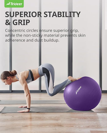 Trideer Yoga Ball Exercise Ball for Working Out, 5 Sizes Gym Ball, Birthing Ball for Pregnancy, Swiss Ball for Physical Therapy, Balance, Stability, Fitness, Office Ball Chair, Quick Pump Included