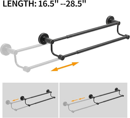 BESy Adjustable 16.5-28.5 Inches Double Bath Towel Bar for Bathroom SUS304 Stainless Steel Towel Holder, Hotel Style Wall Mount with Screws Hand Towel Bar，Towel Rack Rod Hanger, Oil Rubbed Bronze