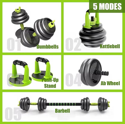 NEW Adjustable Dumbbells/Barbell/Kettlebell/Push-Up Stand - Upgraded with Ab Wheel - 22lb/33lb/44lb/66lb/88lb, 10kg/15kg/20kg/30kg/40kg - Home Gym Equipment for Men and Women