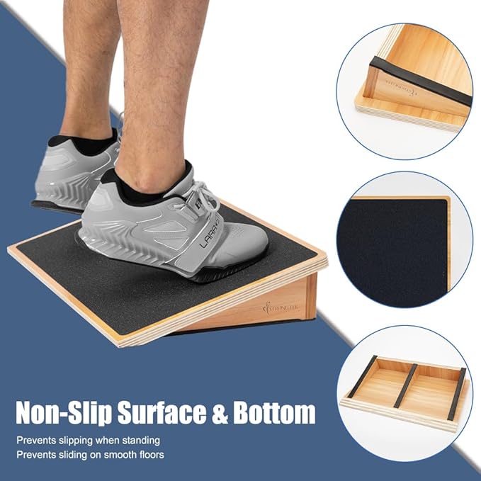 StrongTek Slant Board for Knees Over Toes, Training Incline Board for Squats, 1000 Lbs Weight Capacity, Wooden Incline Boards with Non-Slip Surface for Calf Stretch, Weightlifting, Fitness