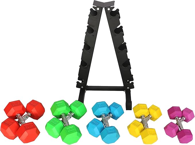 Signature Fitness Colored Rubber Coated Hex Dumbbell Weight Set,Multiple Packages