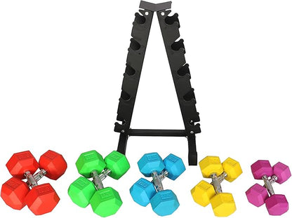 Signature Fitness Colored Rubber Coated Hex Dumbbell Weight Set,Multiple Packages