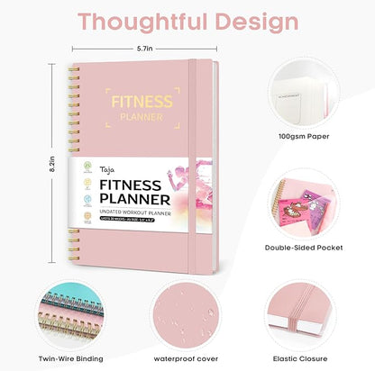 Fitness Workout Journal for Women & Men, A5(5.5" x 8.2") Workout Log Book Planner for Tracking, Progress, and Achieving Your Wellness Goals-Pink