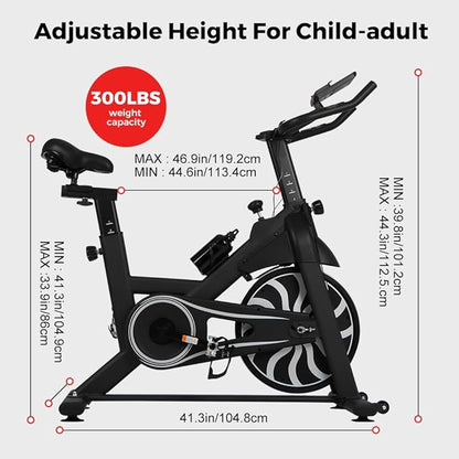 Panana Exercise Bike Indoor Cycling Cycle Bike Stationary for Home Gym Use with Silent Flywheel, LCD Display, Heart Rate Sensor, Phone Tablet Bottle Holders, Adjustable Height Training Cardio Workout