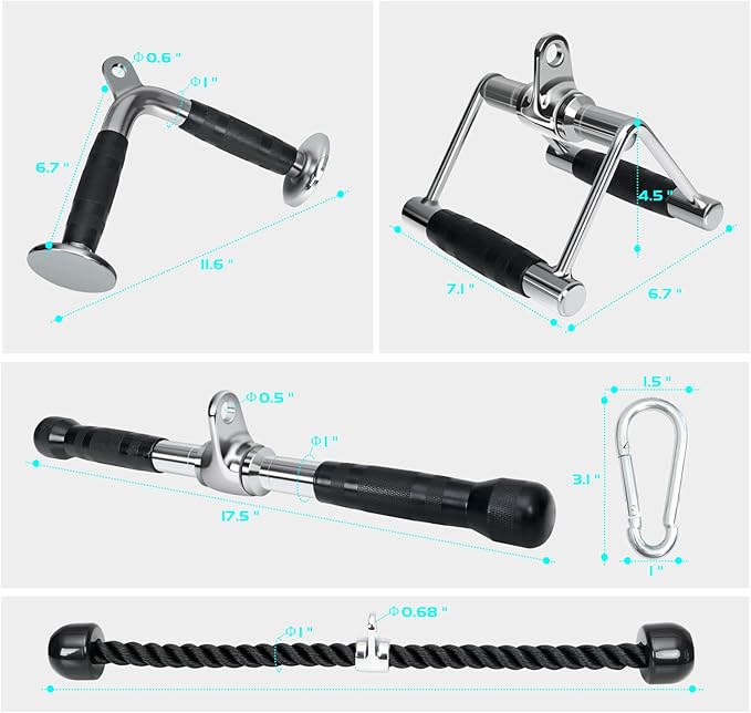 Cable Attachments for Gym: LAT Pulldown Attachments Cable Machine Accessories - Bar & Rope Tricep Gym Attachments for Cable Machine