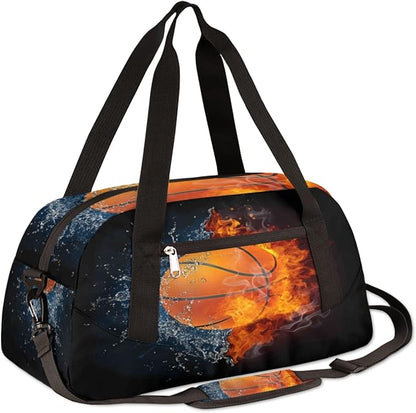 Ball Basketball in Ice Fire Gym Bag for Women Men, Small Travel Duffel Bag for Sports Getaway Overnight Bag Lightweight Weekender Bags Workout Bag Dance Bag for Boys Girls Kids Teens