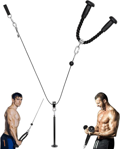 Adjustable Length Fitness Tricep Pulley Cable System Pull Down and Lift Weight Pulley System for Biceps Curl, Triceps Pull Down, Back, Forearm, Shoulder Home Gym Equipment