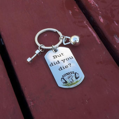 Fitness Keychain Featuring Dumbbell and Kettlebell with Uplifting