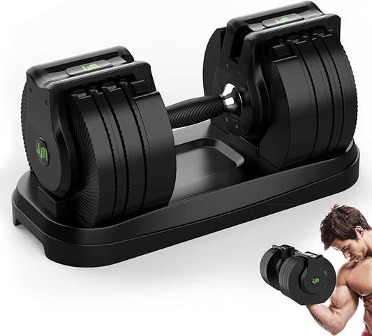 JJM 50LB Adjustable Dumbbells. One-handed grip rotates to quickly adjust the weight. 6.5-50LB weight is freely adjustable, suitable for different stages of workout needs. Non-slip grip, steel dumbbell plates, ideal for a full body workout in the home gym