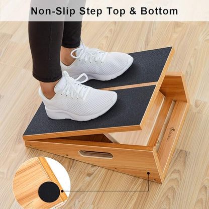 StrongTek Professional Wooden Slant Board, Adjustable Incline Board and Calf Stretcher, Stretch Board - Extra Side-Handle Design for Portability