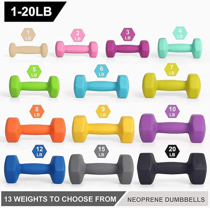 LIONSCOOL Set of 2 Neoprene Coated Dumbbell Hand Weights, Anti-Slip and Anti-Roll Hex Dumbbells in Pair for Strength Training, Resistance Training