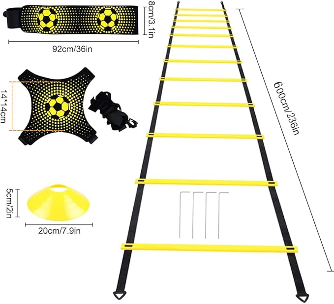 Football Speed Agility Training Set Agility Ladder 12 Sports Cones and Football Kick Trainer Football Training Equipment Footwork Drills for Kids and Adults