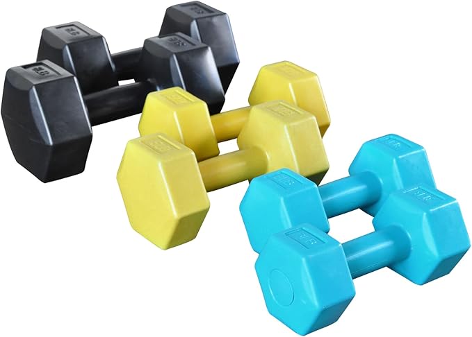 Signature Fitness Colored Vinyl Coated Dumbbell Set with Stand 32-Pound Set 3LB, 5LB, 5LB, 8LB 8LB (3 (3 Pairs)