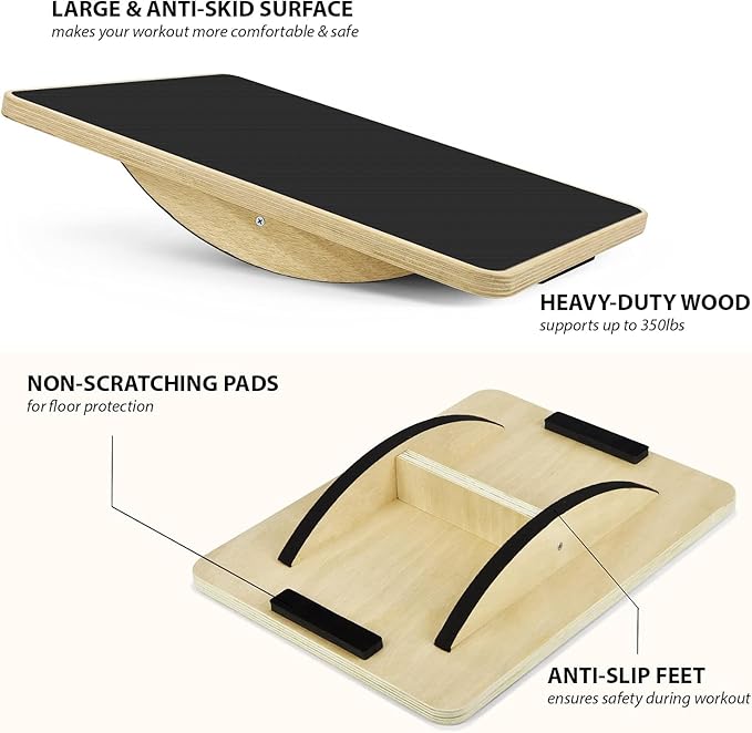 Yes4All 350LBS Professional Wooden Balance Board for Leg Workout, Anti-Slip Rocker Board, Wobble Board for Standing Desk