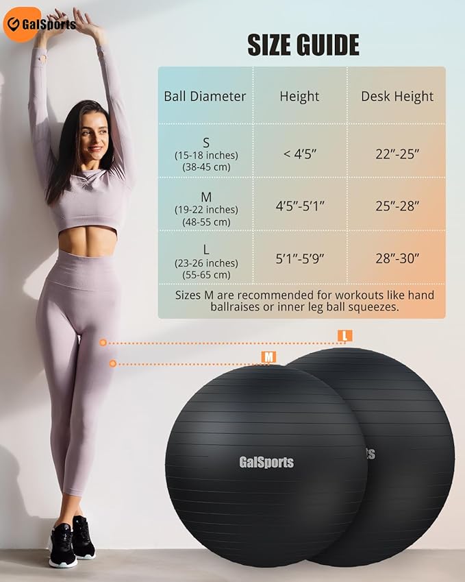 GalSports Yoga Ball Exercise Ball for Working Out, Anti-Burst and Slip Resistant Stability Ball, Swiss Ball for Physical Therapy, Balance Ball Chair, Home Gym Fitness