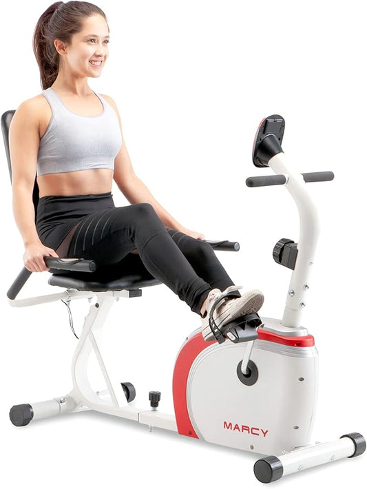 Marcy Recumbent Exercise Bike with Magnetic Resistance and Pulse Sensor NS-908R White 30.50 x 11.50 x 21.50 inches