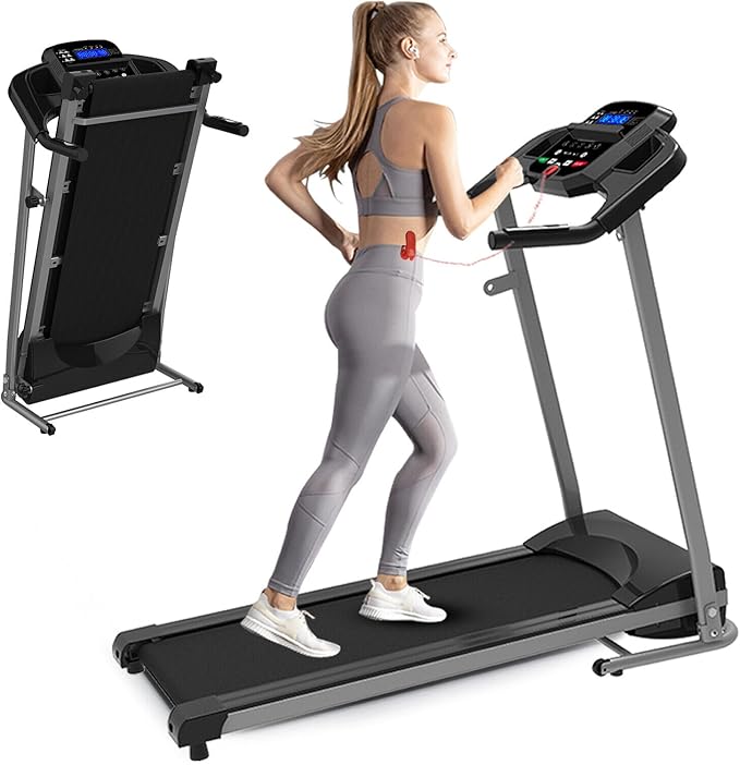 Folding Treadmill - Electric Motorized Running Machine for Small Apartments & Home Gyms - Foldable Fitness Equipment with LCD for Walking & Running