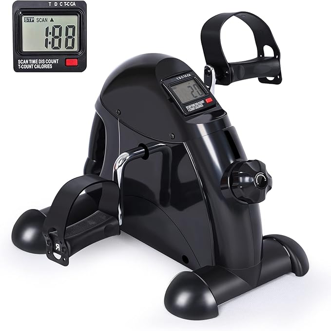 FEIERDUN Mini Exercise Bike, Under Desk Bike Pedal Exerciser Portable Foot Cycle Arm & Leg Peddler Machine with LCD Screen Displays