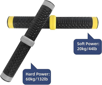 Twist Grip for Resistance Bar: Twist Grip Strength Trainer Hand Exerciser Bars for Arm Wrist & Elbow Strengthener - Hard Power (Grey-132lb) & Soft Power (Yellow-44lb)