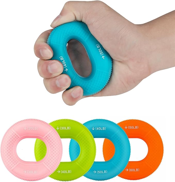 Grip Strength Trainer,Silicone Hand Grip Strengthener Ring,Finger Grip Workout - Double Force Grip Rings for Rock Climbing, Athletes & Stress Relief, (20-60lbs) 5 Resistance Levels(4 PCS)